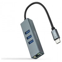 CONVERSOR USB-C ETHERNETGB +3xUSB3.0 GRIS 15 CM