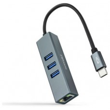 CONVERSOR USB-C ETHERNETGB +3xUSB3.0 GRIS 15 CM