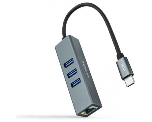 CONVERSOR USB-C ETHERNETGB +3xUSB3.0 GRIS 15 CM