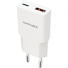 CARGADOR USB-C/PD + USB-A/QC 20W BLANCO NANOCABLE