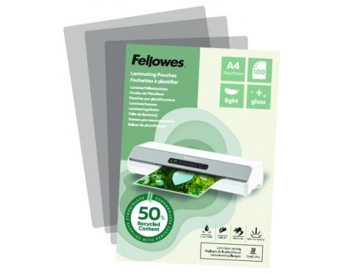 PACK 100 FUNDAS DE PLASTIFICAR RECICLADAS BRILLO A4 FELLOWES 100142987 (Espera 4 dias)
