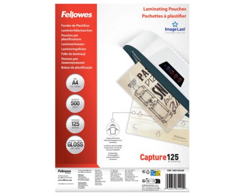 PACK 500 FUNDAS PLASTIFICAR 125 MICRAS BRILLO A4 (216X303 MM) FELLOWES 100144249 (Espera 4 dias)