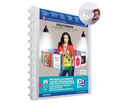 CARPETA DE FUNDAS INTERCAMBIABLES PERSONALIZABLES POLYVISION A4+ 20 FUNDAS COLOR TRANSPARENTE OXFORD 100205600 (MIN10) (Espera 4 dias)