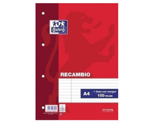 RECAMBIO A4 100 HOJAS 4 TALADROS 1 LINEA MARGEN IZQUIERDO OXFORD 400173743 (Espera 4 dias)-SX4 RECAMBIO A4 100 HOJAS 4 TALADROS 1 LINEA MARGEN IZQUIERDO OXFORD 400173743 (Espera 4 dias)
