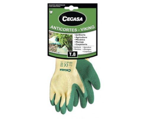 GUANTES DE TRABAJO ANTICORTES VIKING ALGODÓN/LATEX VERDE T8-MEDIANA M CEGASA 100540 (Espera 4 dias)