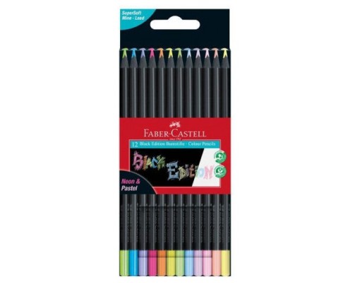 ESTUCHE CARTON 12 LÁPICES DE COLOR NEON BLACK EDITION FABER CASTELL 116410 (Espera 4 dias)