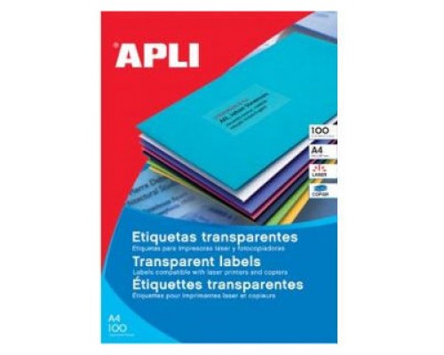 PACK 20 HOJAS (20 UDS) ETIQUETAS TRANSLUCIDAS 210X297MM APLI 1225 (Espera 4 dias)