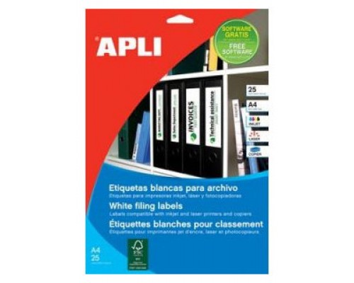 PACK 25 HOJAS (100 UDS) ETIQUETAS BLANCAS 190X61MM APLI 1233 (Espera 4 dias)