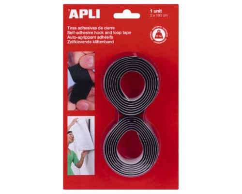 BLISTER 2 CINTAS TIPO VELCRO ADHESIVAS COLOR NEGRO 20 MM X 1 M APLI 13656 (Espera 4 dias)