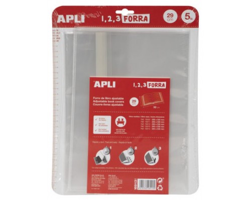 BLÍSTER 5 UDS. FORRO DE LIBROS CON SOLAPA AJUSTABLE PP 290 MM APLI 16913 (Espera 4 dias)