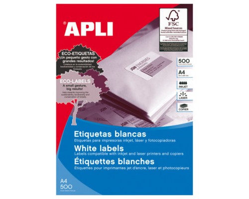 CAJA 500 HOJAS ETIQUETA BLANCA ILC 105X42.4 01795 APLI (Espera 4 dias)