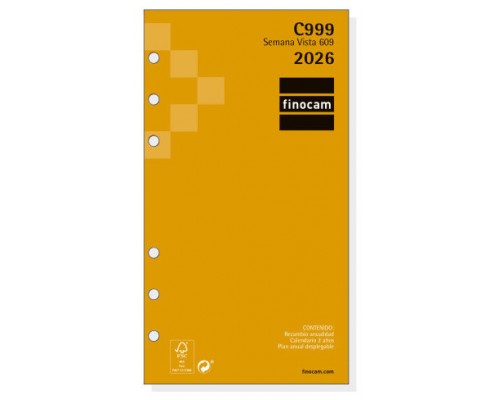 RECAMBIO ANUAL 2026 C999 CLASSIC609 94X171MM SEMANA VISTA HORIZONTAL FINOCAM 201260026 (Espera 4 dias)