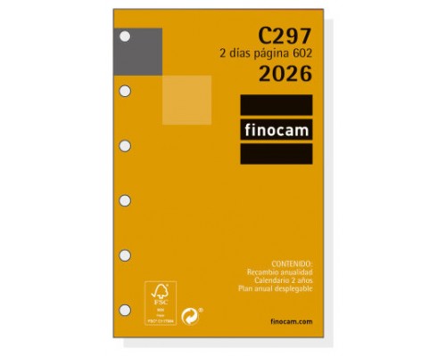 RECAMBIO ANUAL 2026 C297 CLASSIC602 73X114MM 2 DIAS PAGINA FINOCAM 201280026 (Espera 4 dias)