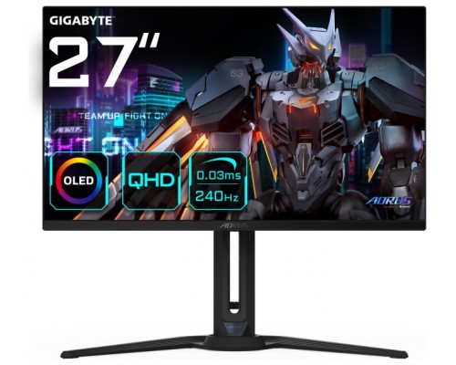 GIGABYTE AORUS Monitor de juego FO27Q2 OLED QHD de 27” - 2560 x 1440 (QHD), 240Hz, 0.03ms, KVM, 250 cd/m², FreeSync Premium Pro, DisplayHDR True Black 400, HDMI 2.1 (Espera 4 dias)
