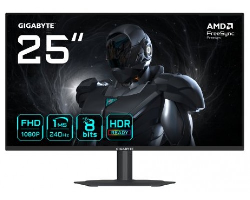 MONITOR GIGABYTE 25" G25F2A,SS IPS,1920X1080(FHD),0.09PP,1000:1,1MS,240HZ,2HDMI+1DP,ALTAVOCES,REGULABLE ALTURA (Espera 4 dias)