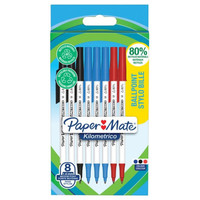 BL&Iacute;STER 8 BOL&Iacute;GRAFOS PAPER MATE KILOM&Eacute;TRICO PUNTA MEDIANA (1,0MM) TINTA NEGRA, AZUL Y ROJA 80% RECICLADO PAPER MATE 2187680 (Espera 4 dias)