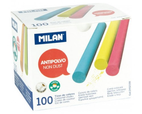 CAJA 100 TIZAS DE CARBONATO DE CALCIO DE COLORES REDONDAS -ANTIPOLVO MILAN 2452100 (Espera 4 dias)