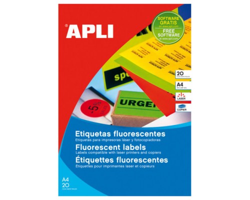 PACK 20 HOJAS (20UD.)ETIQUETAS AMARILLO FLUORESCENTE PERMANENTES 210,0 X 297,0 MM APLI 2878 (Espera 4 dias)