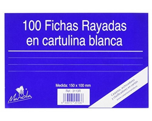 100 FICHAS DE CARTULINA RAYADA  (150X100 MM) N.º 3 MARIOLA 3113R (Espera 4 dias)