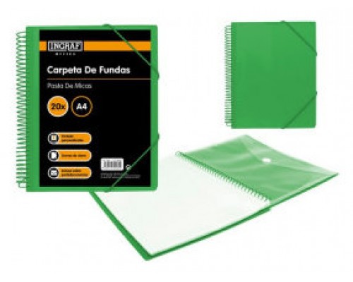 CARPETA ESPIRAL 20 FUNDAS CON SOBRE A4 VERDE POLIPROPILENO INGRAF 332489 (MIN6) (Espera 4 dias)