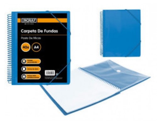 CARPETA ESPIRAL 40 FUNDAS CON SOBRE A4 AZUL POLIPROPILENO INGRAF 332496 (Espera 4 dias)