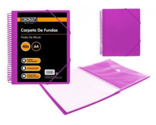 CARPETA ESPIRAL 40 FUNDAS CON SOBRE A4 MORADO POLIPROPILENO INGRAF 332498 (Espera 4 dias)
