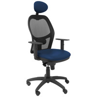 PIQUERAS Y CRESPO Silla Jorquera malla negra asiento similpiel azul marino con cabecero fijo-23SX PIQUERAS Y CRESPO Silla Jorquera malla negra asiento similpiel azul marino con cabecero fijo