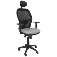 PIQUERAS Y CRESPO Silla Jorquera malla negra asiento bali gris claro con cabecero fijo-23SX PIQUERAS Y CRESPO Silla Jorquera malla negra asiento bali gris claro con cabecero fijo