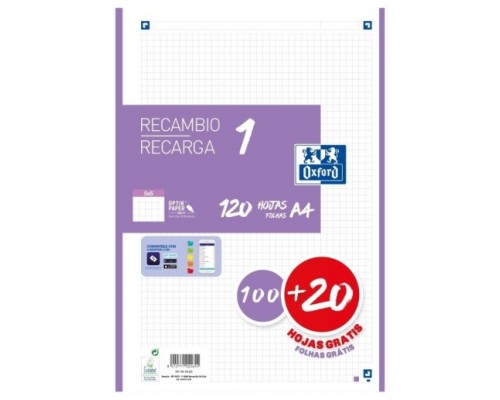 RECAMBIO COLOR 1 A4 100+20 HOJAS 5X5 LILA 90GRS OXFORD 400158164 (Espera 4 dias)