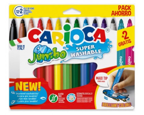 CAJA 12+2 ROTULADORES COLORES SURTIDOS JUMBO SUPERLAVABLE CARIOCA 40567 (Espera 4 dias)
