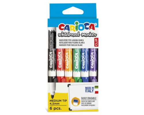 CAJA 6 ROTULADORES CLIP WHITEBOARD COLORES SURTIDOS CARIOCA 42921 (Espera 4 dias)