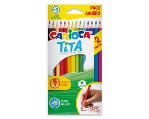 CAJA 12+2 LAPICES COLORES SURTIDOS RESINA TITA CARIOCA 43878 (Espera 4 dias)