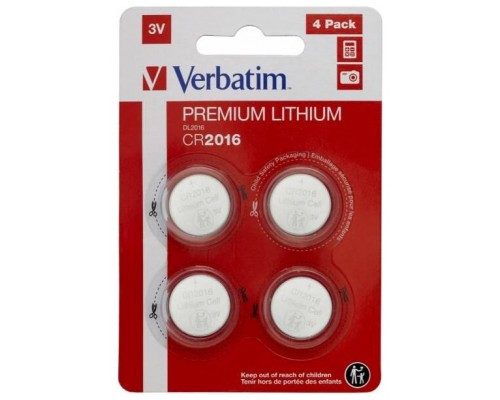 VERBATIM PILAS PLANAS DE LITIO 3V - CR2016 (4 PACK)