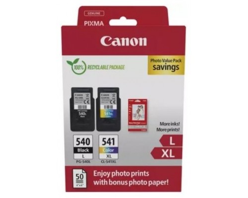 CANON CARTUCHO NEGRO/COLOR PG-541L/CL-541XL + PAPEL FOTO 4X6 (GP-501 50H)