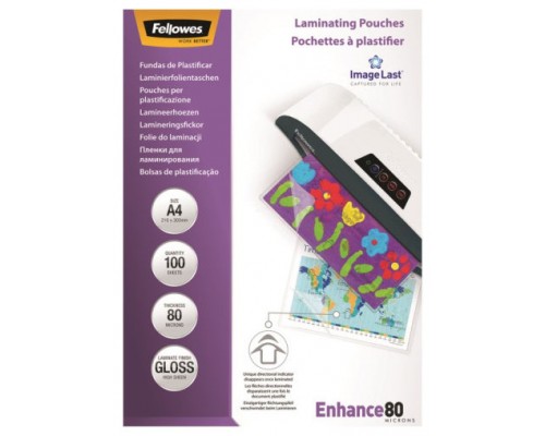 PACK 100 BOLSAS PLASTIFICACION 80 MICRAS A4 216X303 FELLOWES 5306114 (Espera 4 dias)