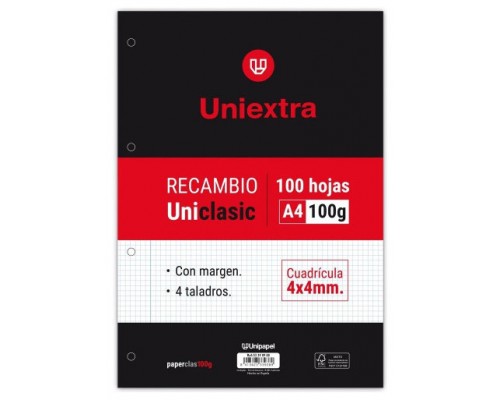 RECAMBIO UNIEXTRA A4 UNICLASIC 100 HOJAS 100G 4X4 C/M PAPYRUS 53390900 (Espera 4 dias)