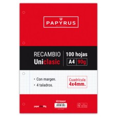 RECAMBIO PAQUETE 100 HOJAS A4 UNICLASIC 90 GR. 4X4 CON MARGEN PAPYRUS 53391000 (Espera 4 dias)