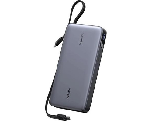 UGREEN POWERBANCK 25000MAH 165W , BUILT-IN CABLE (165W FAST CHARGING POWER BANK WITH CABLE, 25000MAH, 140W C1 CABLE + 100W C2 CABLE + 30W C PORT + 33WA FEMALE CHARGER, SPACE GRAY ) (Espera 4 dias)