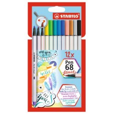 ESTUCHE CARTON 12 UNIDADES ROTULADOR PEN 68 BRUSH COLORES SURTIDOS STABILO 568/12-21 (Espera 4 dias)