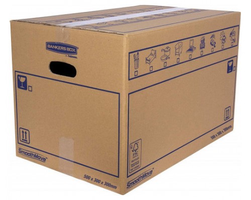 CAJA DE MUDANZA MONTAJE MANUAL L 500X300X300. CARTÓN DOBLE BANKERS BOX 6208201 (MIN10) (Espera 4 dias)