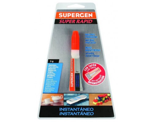 ADHESIVO INSTANTANEO SUPERRAPID TRANSPARENTE EN TUBO 3GR. SUPERGEN 62603-00000-00 (MIN12) (Espera 4 dias)