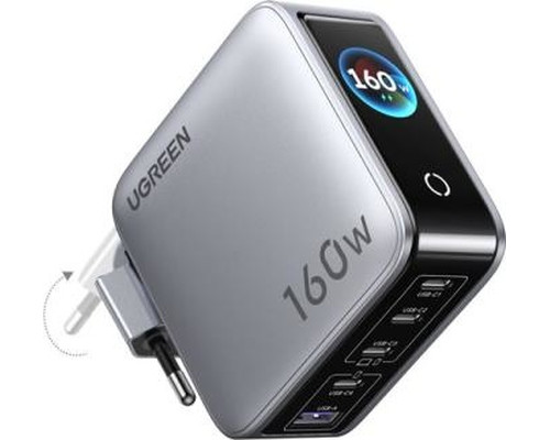UGREEN UGREEN NEXODE PRO DISPLAY 160W CARGADOR USB C CARGA R&Aacute;PIDA PANTALLA TFT PD 3.1 (CABLE INSIDE- 160W 5-PORT GAN FAST CHARGER SET (EUROPEAN STANDARD) WITH 4 USB-C PORTS AND 1 USB-A PORT (STARLIGHT SILVER)) (Espera 4 dias)