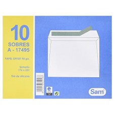 PAQUETES DE 10 SOBRES OFFSET BLANCO 176X231 90 GRS. SAM 664918 (Espera 4 dias)