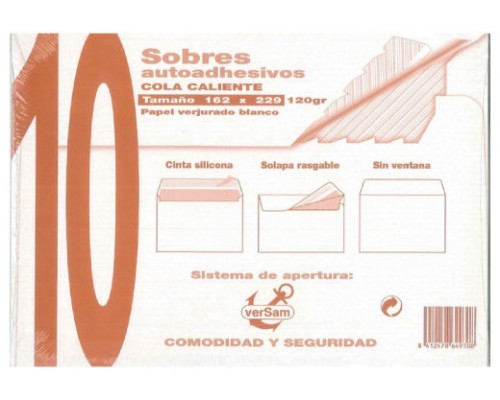 PAQUETES DE 10 SOBRES BLANCO VERJURADO 162X229 120 GRS. SAM 664930 (Espera 4 dias)