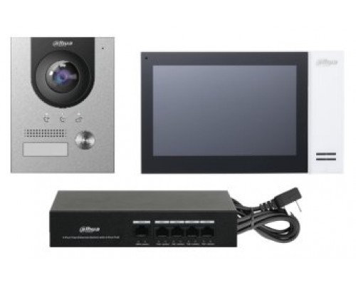 (DHI-KTP01L(S) )DAHUA KIT DE VIDEOPORTERO IP COMPUESTO POR 1X VIDEOPORTERO DHI-VTO2201F-P 1X MONITOR (VTH2421FW-P) 1X SWITCH DH-PFS3005-4ET-36E (Espera 4 dias)