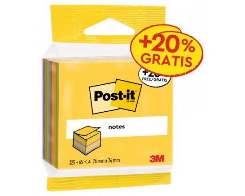 CUBO 325+65 HOJAS NOTAS ADHESIVAS 76X76MM COLORES SURTIDOS EMBLISTADO INDIVIDUAL 2014-UCP POST-IT 7100172397 (Espera 4 dias)