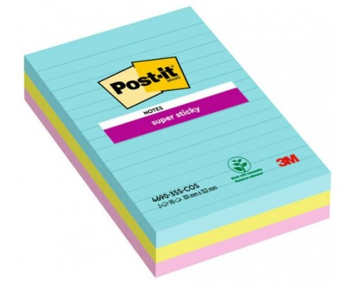PACK 270 HOJAS NOTAS GRANDES SUPER STICKY 101X152MM 3 COLORES SURTIDOS COSMIC CON L&Iacute;NEAS 4690-3SS-COS POST-IT 7100234251 (Espera 4 dias)