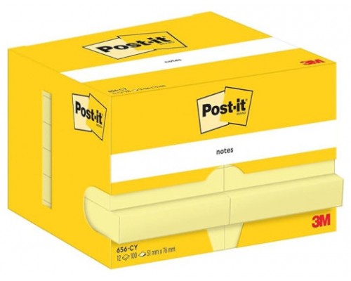 PACK 12 BLOCS 100 HOJAS NOTAS ADHESIVAS 51X76MM CANARY YELLOW CAJA CARTÓN 656 POST-IT 7100290170 (Espera 4 dias)