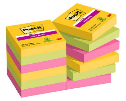 PACK 12 BLOCS 90 HOJAS NOTAS ADHESIVAS 47,6X47,6MM SUPER STICKY COLECCIÓN CARNIVAL CAJA CARTÓN 622-12SS-CARN POST-IT 7100290181 (Espera 4 dias)