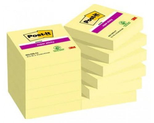 PACK 12 BLOCS 90 HOJAS NOTAS ADHESIVAS 47,6X47,6MM SUPER STICKY CANARY YELLOW CAJA CARTÓN 622-12SSCY-EU POST-IT 7100290190 (Espera 4 dias)